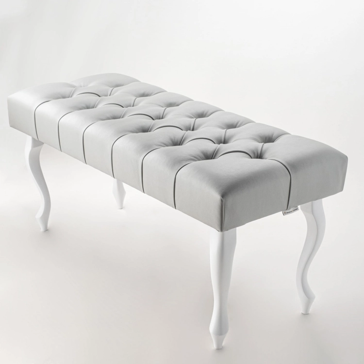 Classic Chesterfield bench, quilted, grey leather, elegance and comfort