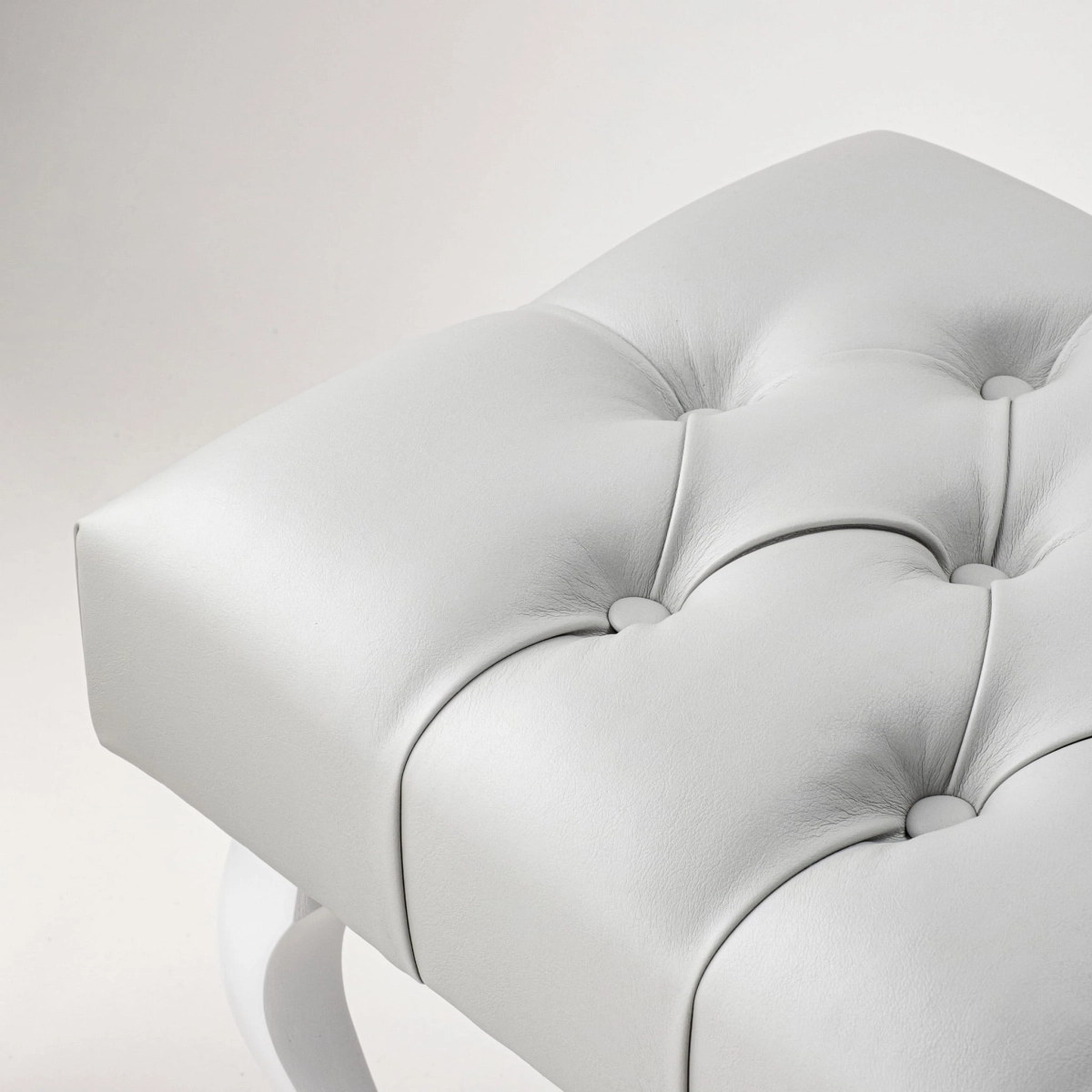 Grey quilted leather bench in Chesterfield style, for living room or hallway