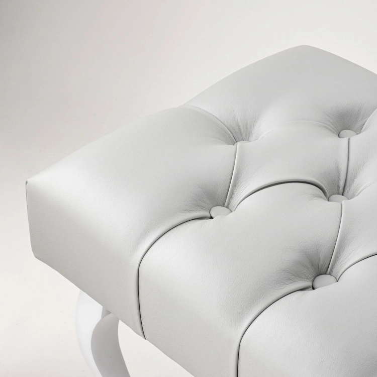 Grey quilted leather bench in Chesterfield style, for living room or hallway