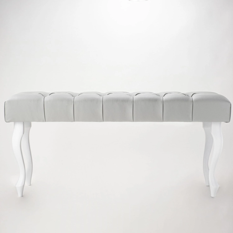 Chesterfield leather bench in grey, quilted, classic style