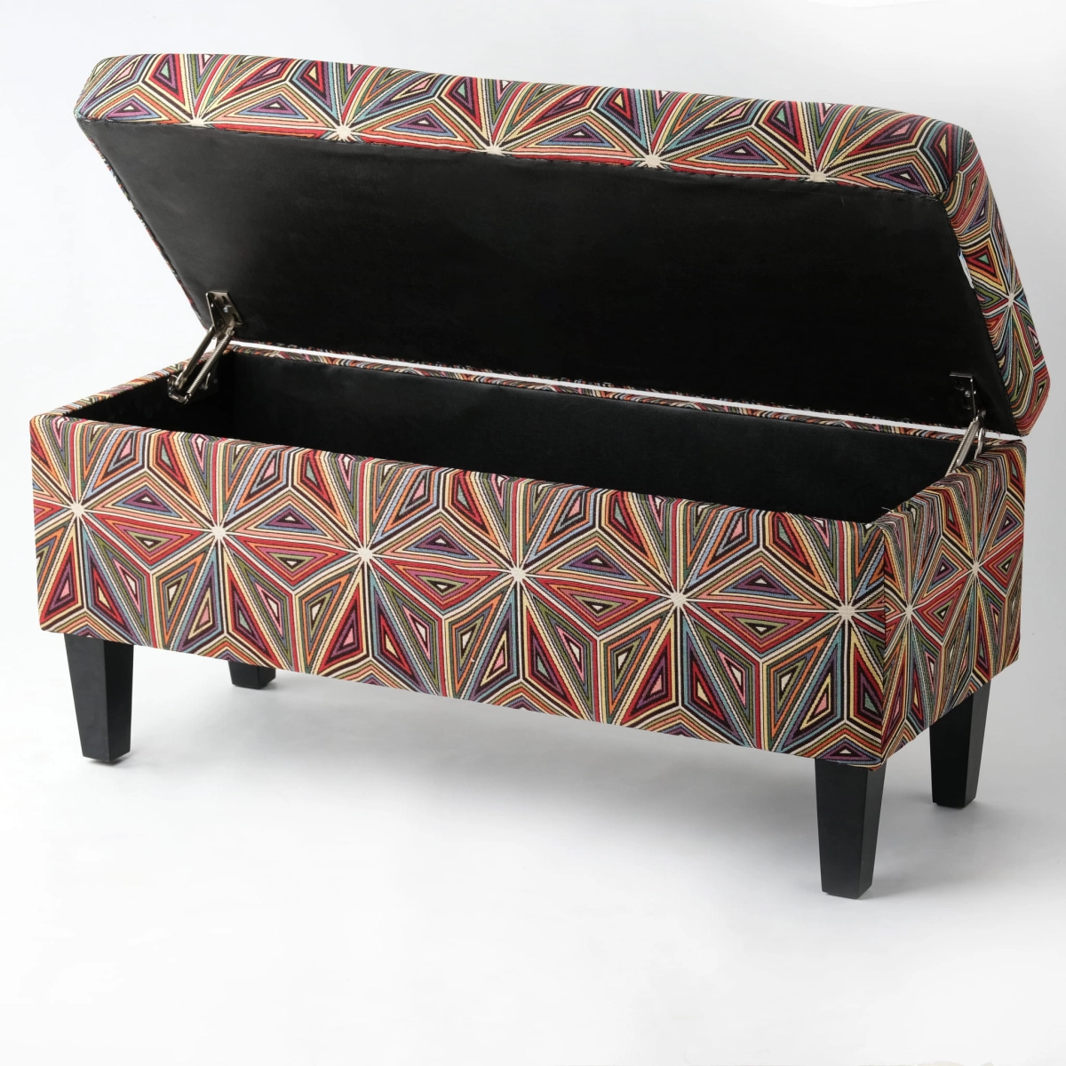 Storage pouffe with colourful floral upholstery, ideal for cosy interiors