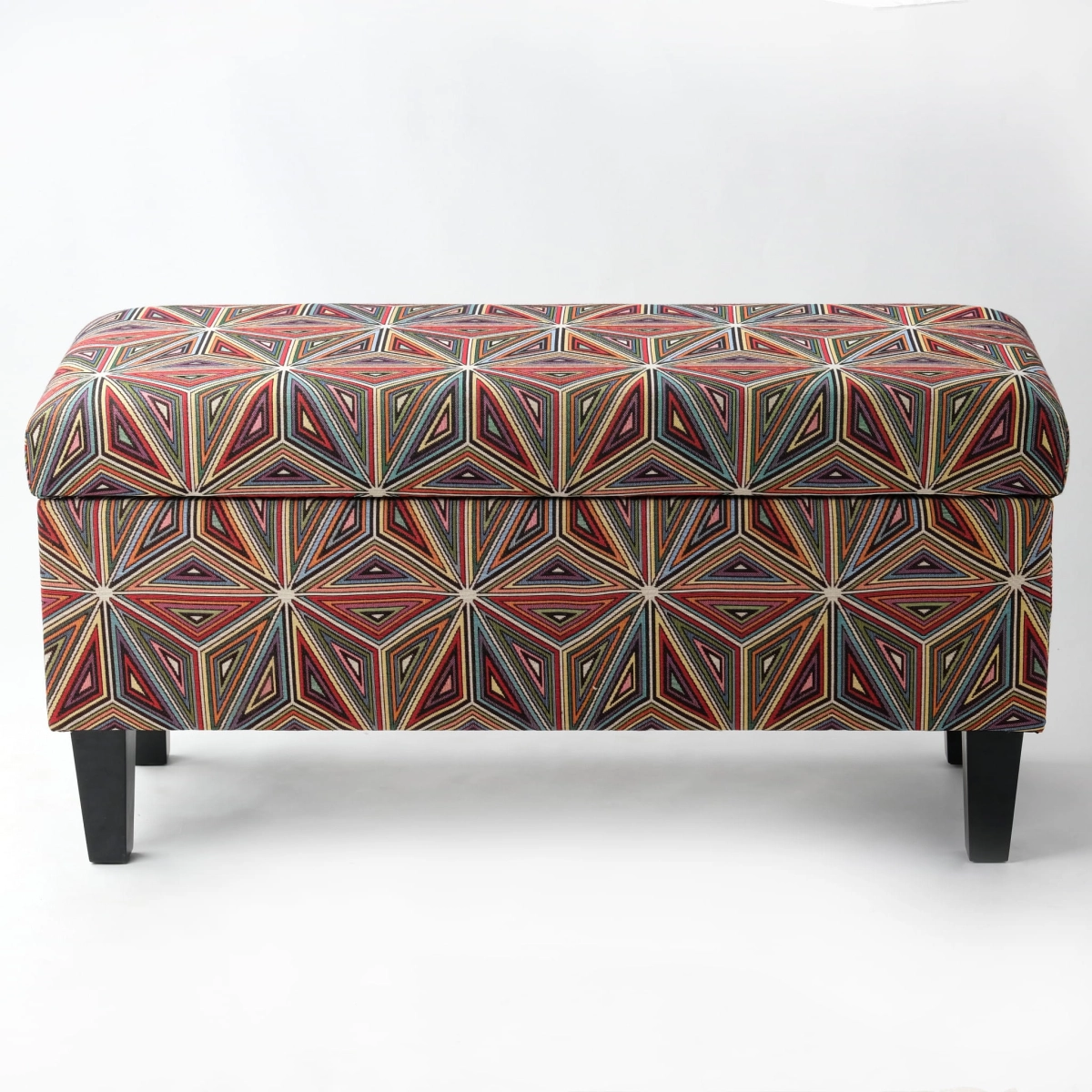 Upholstered pouffe with storage in a floral pattern, a colourful and stylish piece of furniture for the interior