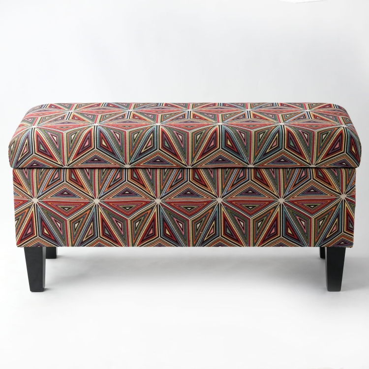 Upholstered pouffe with storage in a floral pattern, a colourful and stylish piece of furniture for the interior