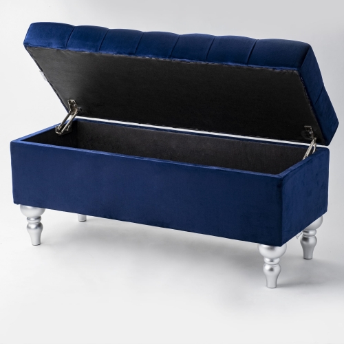 Quilted pouffe in navy blue with storage compartment, a stylish and roomy accessory