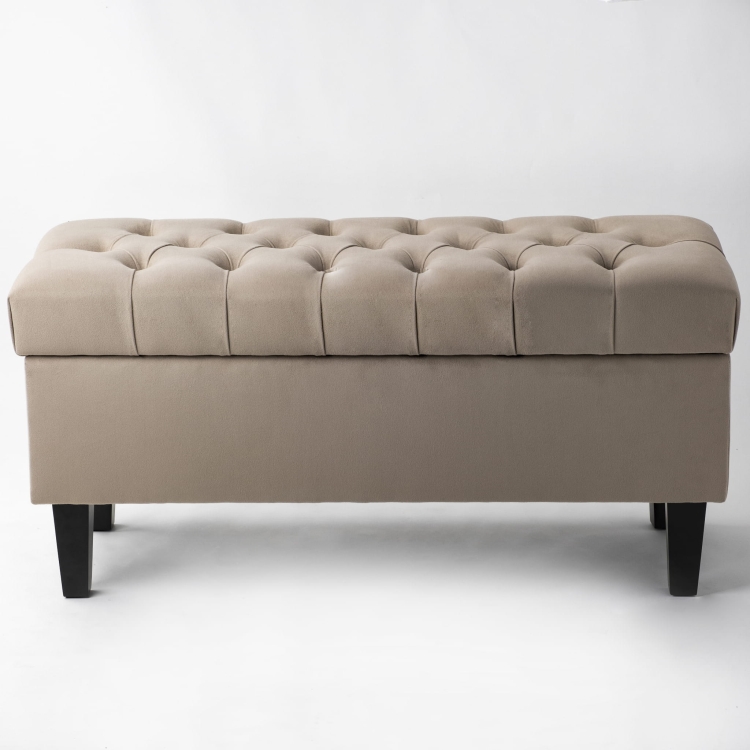 Latte large quilted pouffe with storage, comfortable and functional for the living room