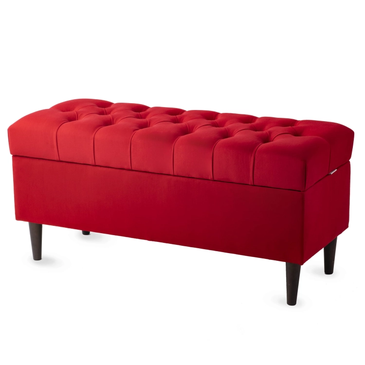 Red quilted opening chest, a stylish and practical piece of storage furniture
