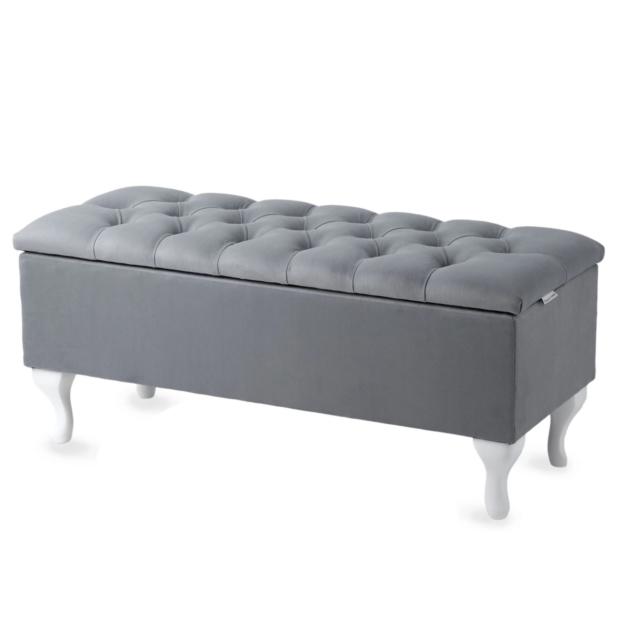 grey storage chest with a hinged seat