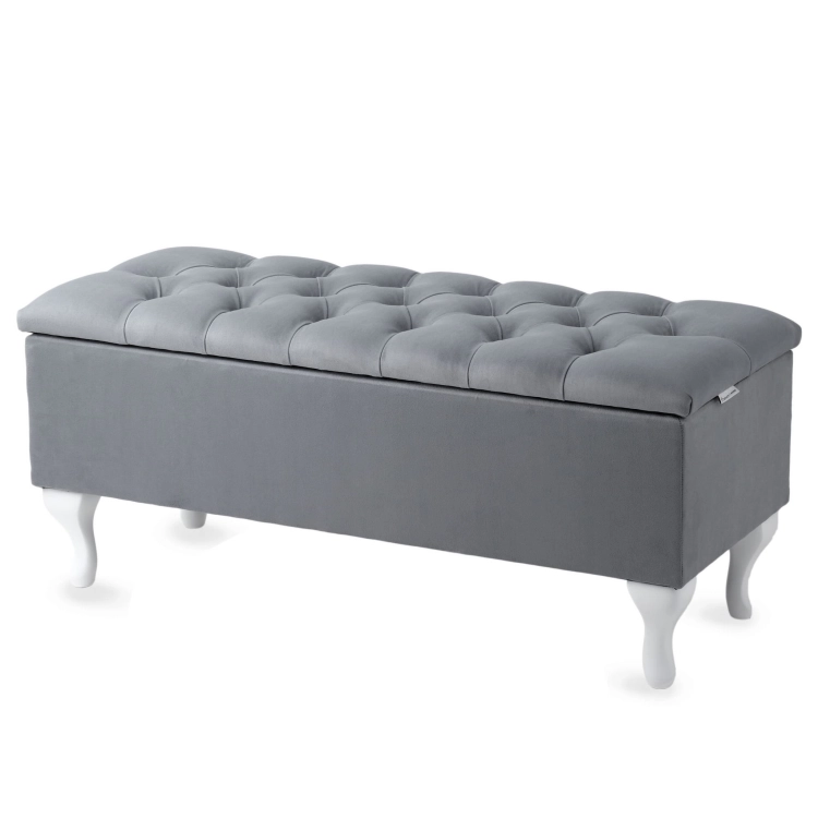 grey storage chest with a hinged seat