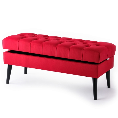 red pouffe with storage for the bedroom
