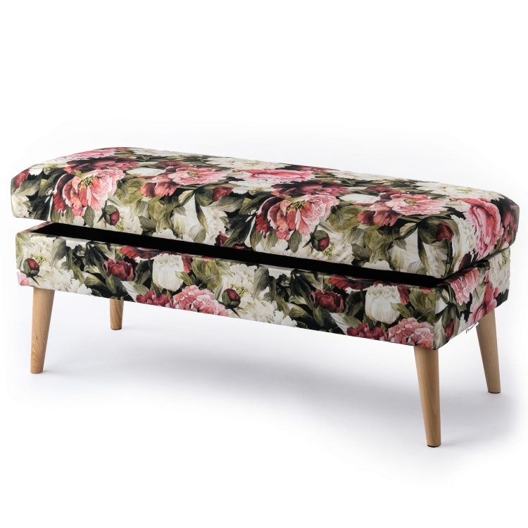Flower upholstered storage pouffe