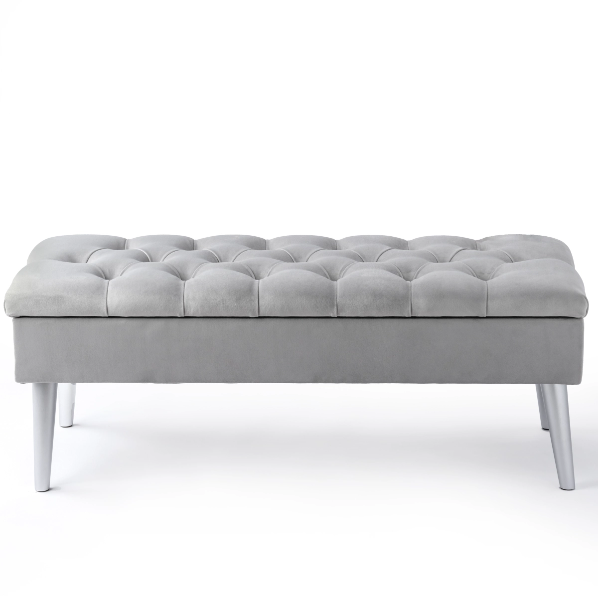 Quilted pouffe in light grey with storage compartment
