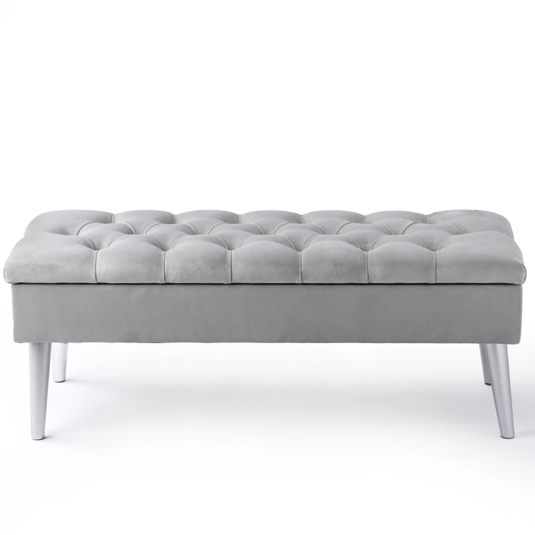 Quilted pouffe in light grey with storage compartment