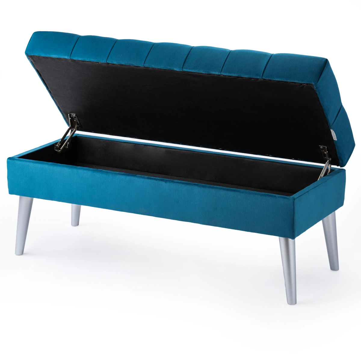 Quilted turquoise pouffe with storage compartment