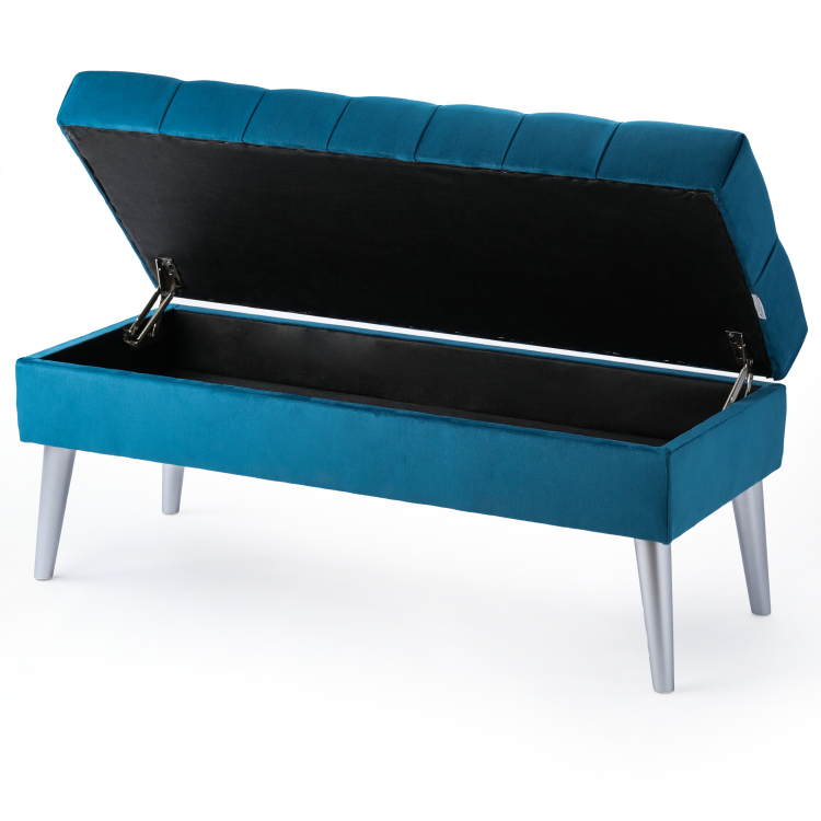 Quilted turquoise pouffe with storage compartment