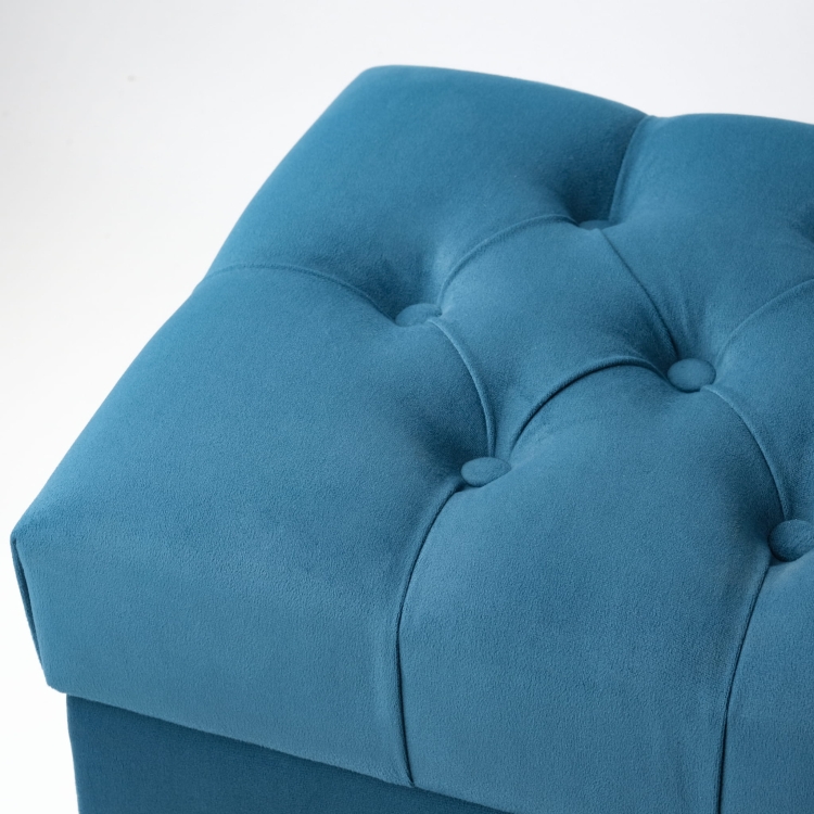 Turquoise quilted pouffe with storage, comfortable and functional for the living room