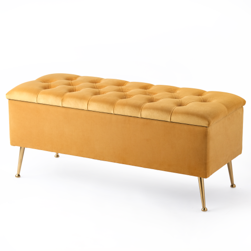 Quilted pouffe with storage in papaya, a stylish and practical piece of furniture for the interior
