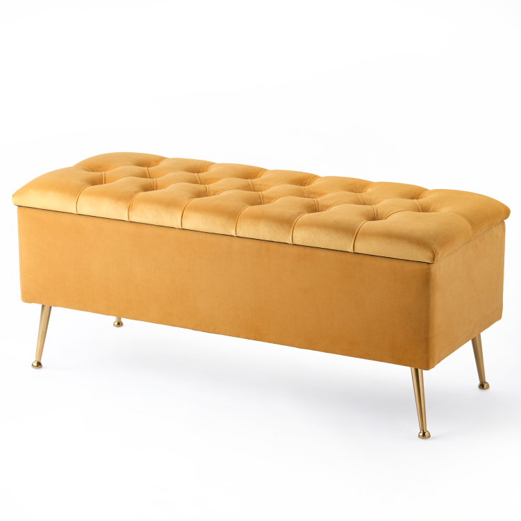 Quilted pouffe with storage in papaya, a stylish and practical piece of furniture for the interior