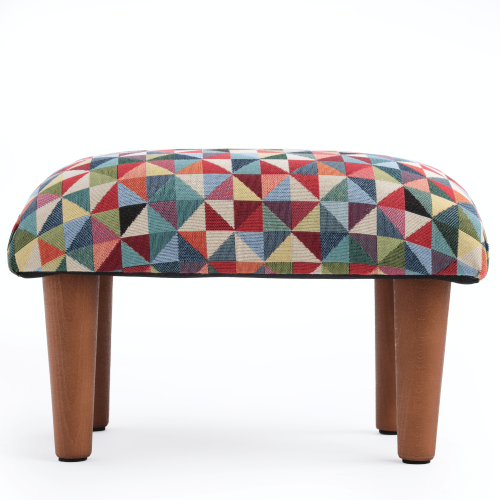 Armchair footrest with geometric patterned upholstery