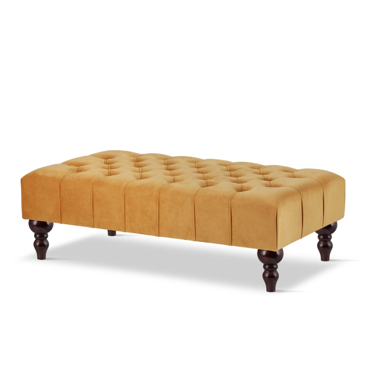 Stylish papaya coffee table with quilted leather upholstery