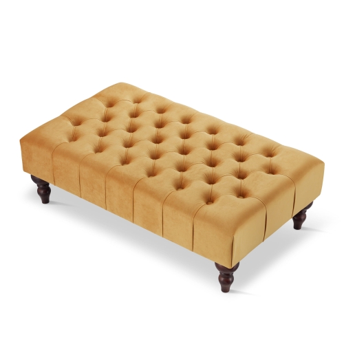 Papaya Tufted Leather Coffee Table, Elegant Living Room Furniture