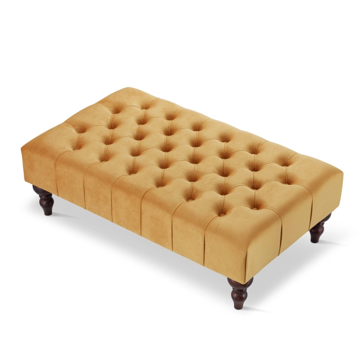 Papaya Tufted Leather Coffee Table, Elegant Living Room Furniture