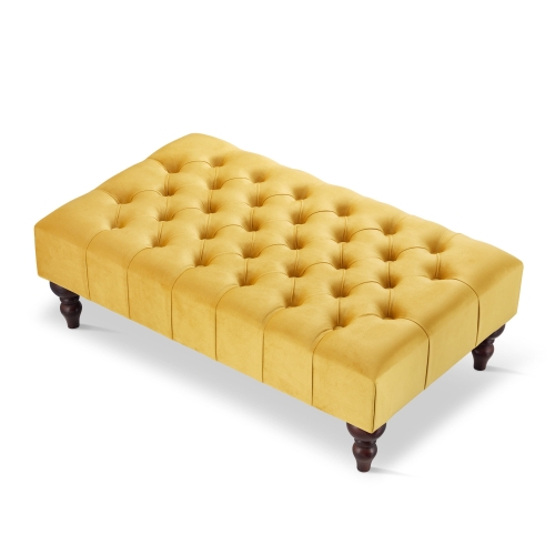 Yellow Handmade upholstered ottoman coffee table in premium fabric
