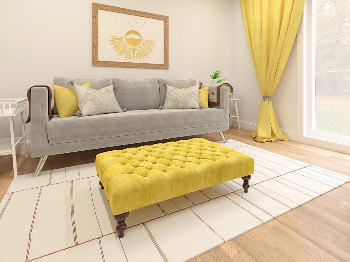 Yellow Handmade upholstered ottoman coffee table in premium fabric
