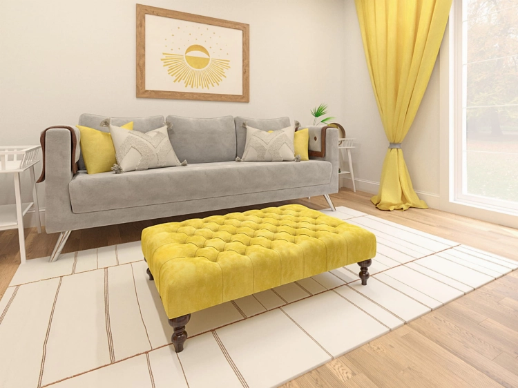 Yellow Handmade upholstered ottoman coffee table in premium fabric