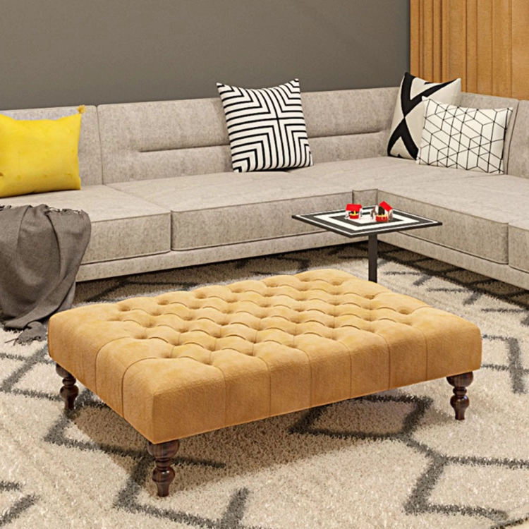 Papaya Color Coffee Table with Quilted Leather Upholstery, Unique and Trendy
