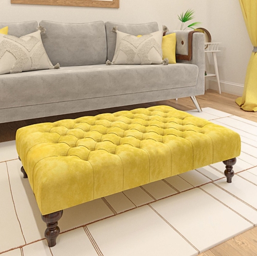 Yellow Handmade upholstered ottoman coffee table in premium fabric