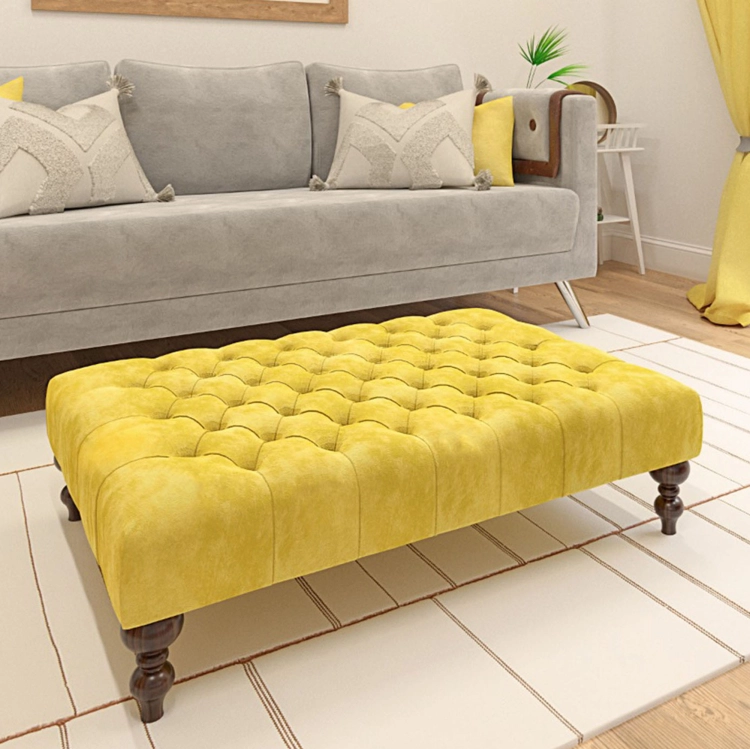 Yellow Handmade upholstered ottoman coffee table in premium fabric