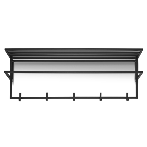 Black wall coat rack with steel shelf for hallway