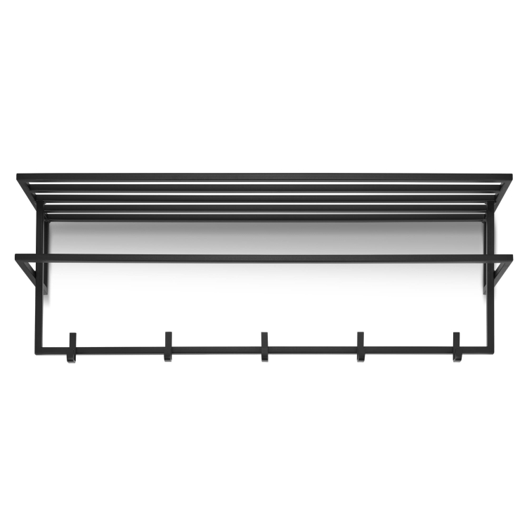 Black wall coat rack with steel shelf for hallway