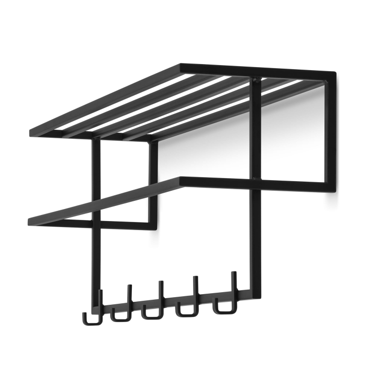Hanger with shelf made of steel, black, ideal for the hallway for clothes and accessories