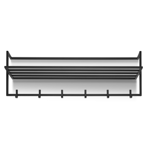 Black coat rack with shelf, wall-mounted,