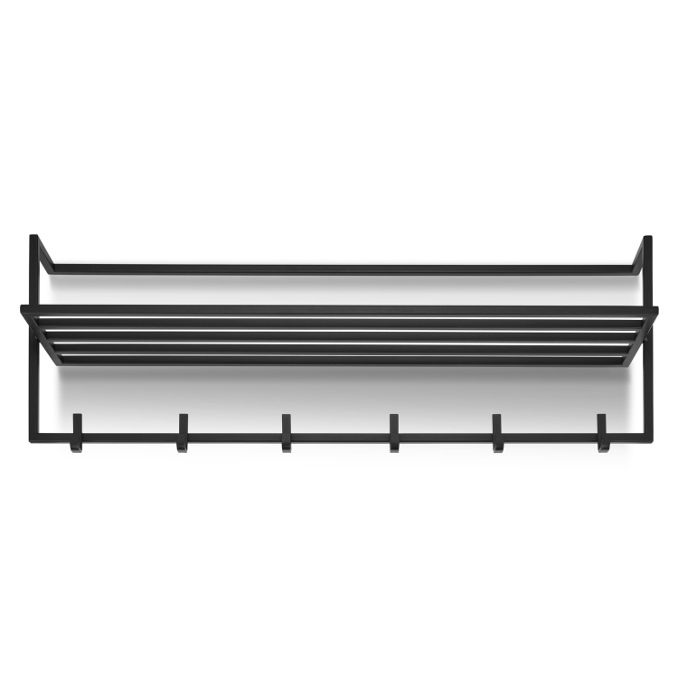 Black coat rack with shelf, wall-mounted,