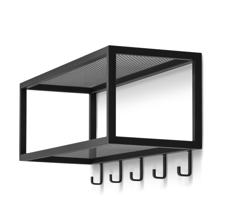 Black metal hanger with shelf