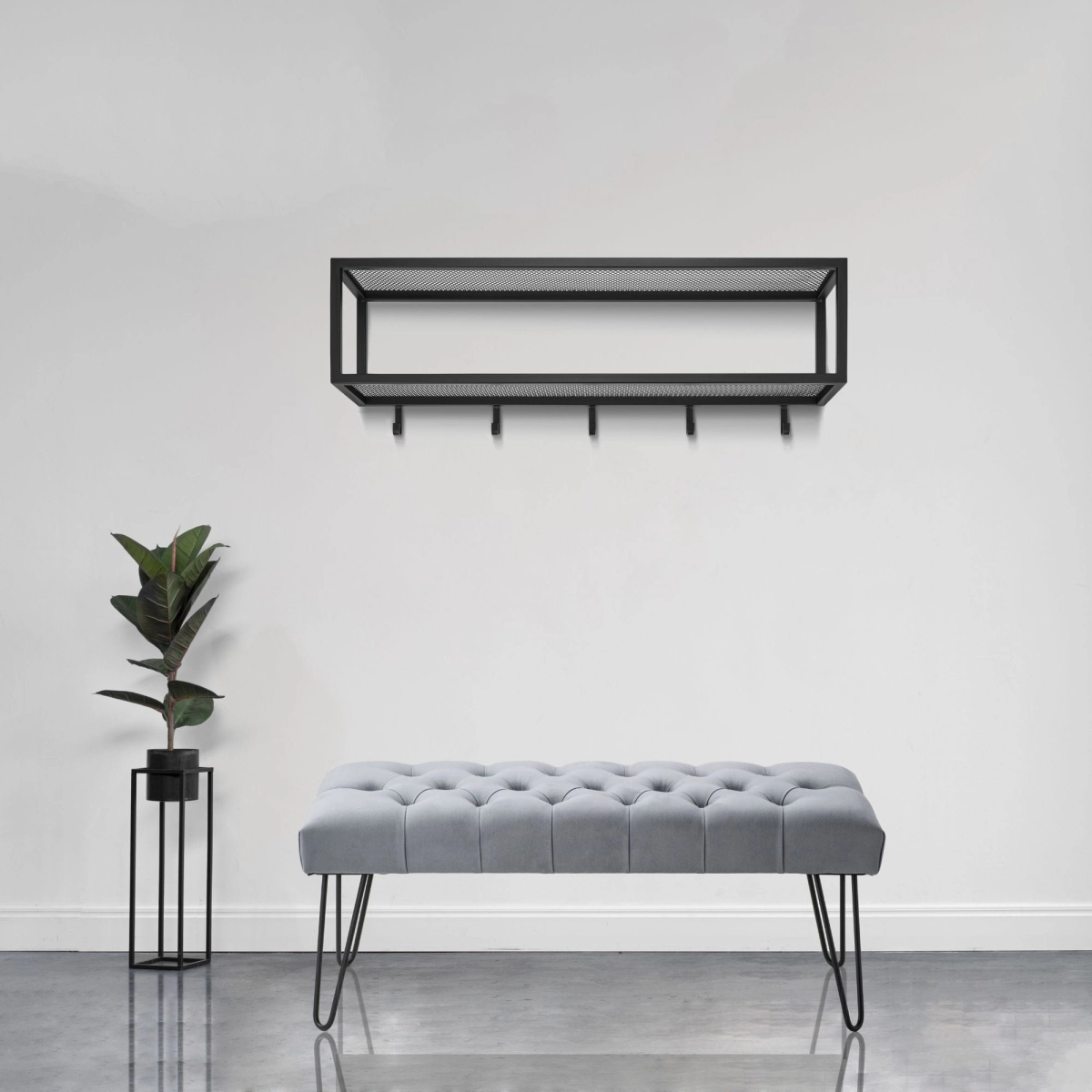 Black wall hanger with steel shelf