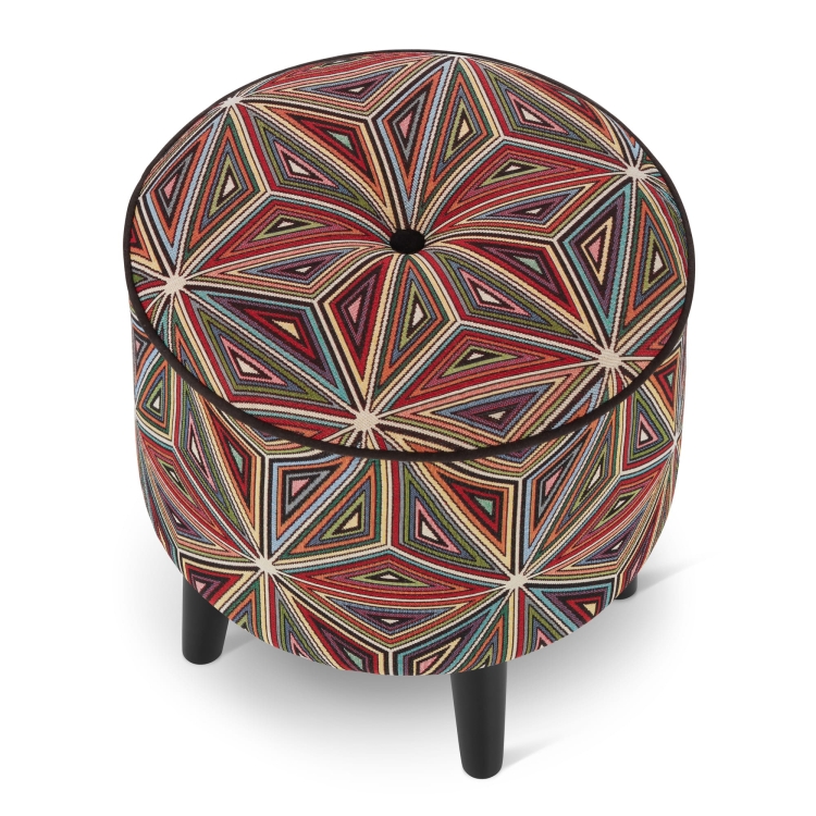 round pouffe with geometric patterns