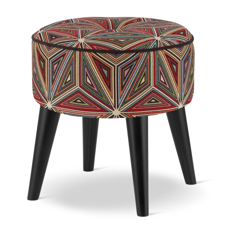 round pouffe with geometric patterns