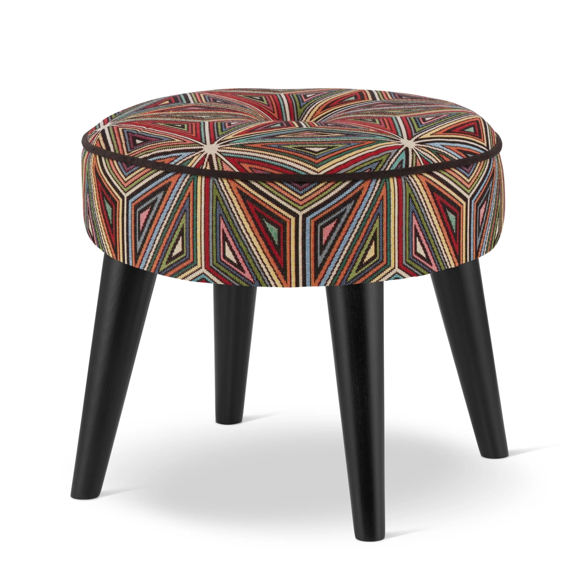 round pouffe with geometric patterns