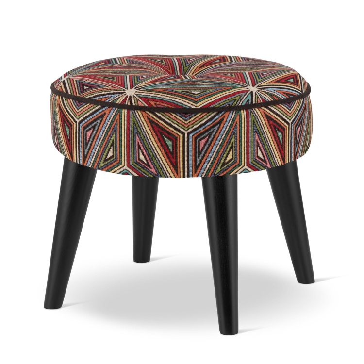 round pouffe with geometric patterns