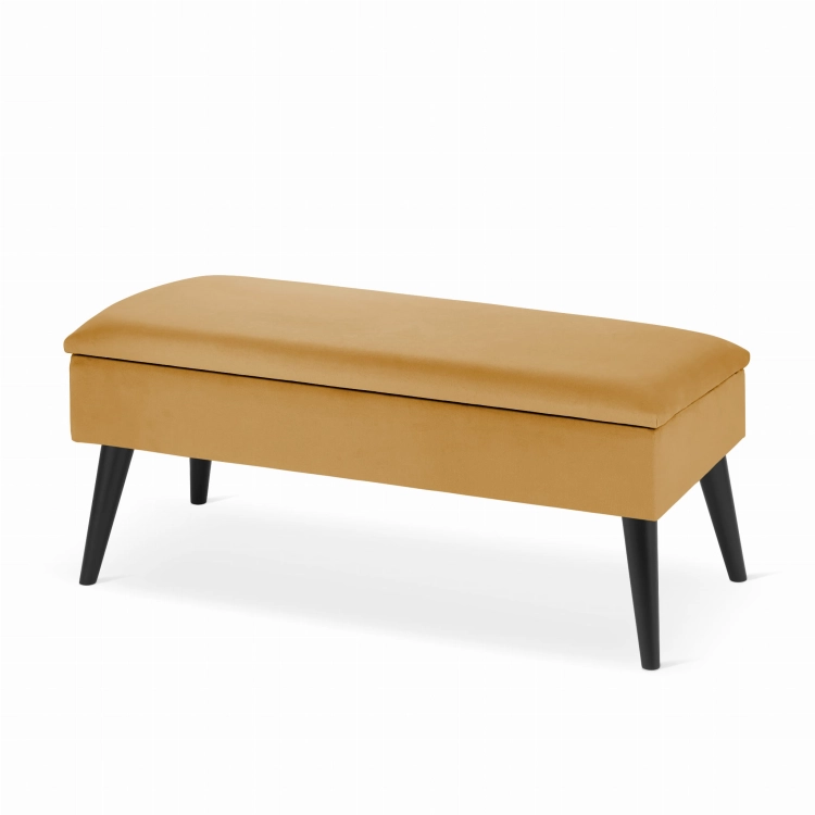 yellow upholstered hall pouffe with storage