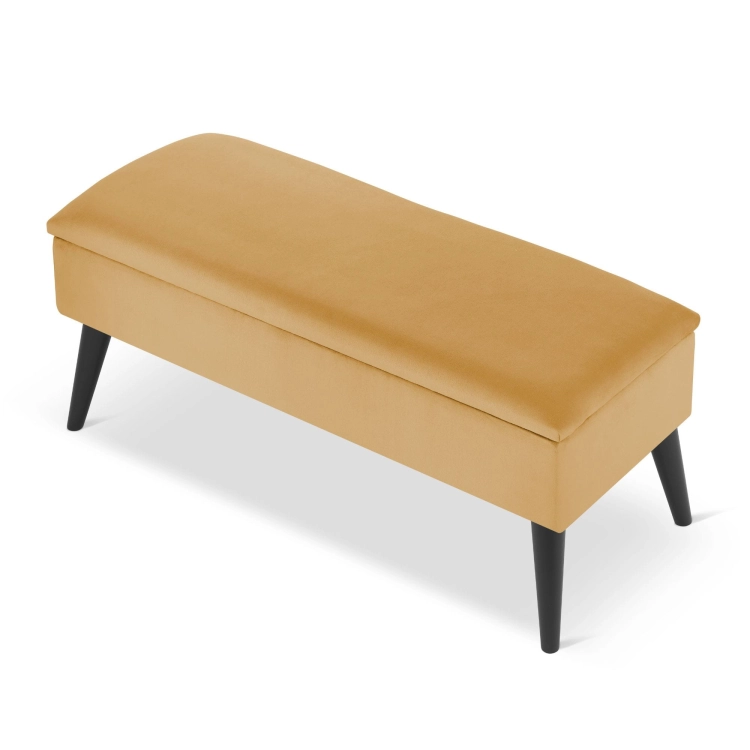 yellow upholstered hall pouffe with storage