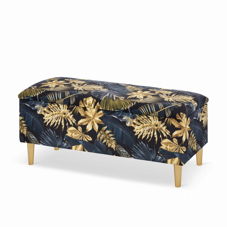 black pouffe with storage in gold leaves