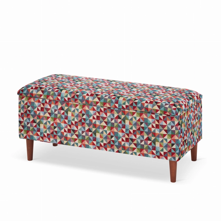 a pouffe with storage in geometric patterns