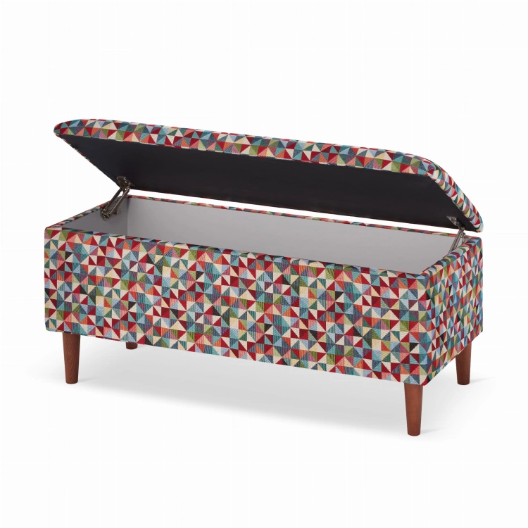 a pouffe with storage in geometric patterns