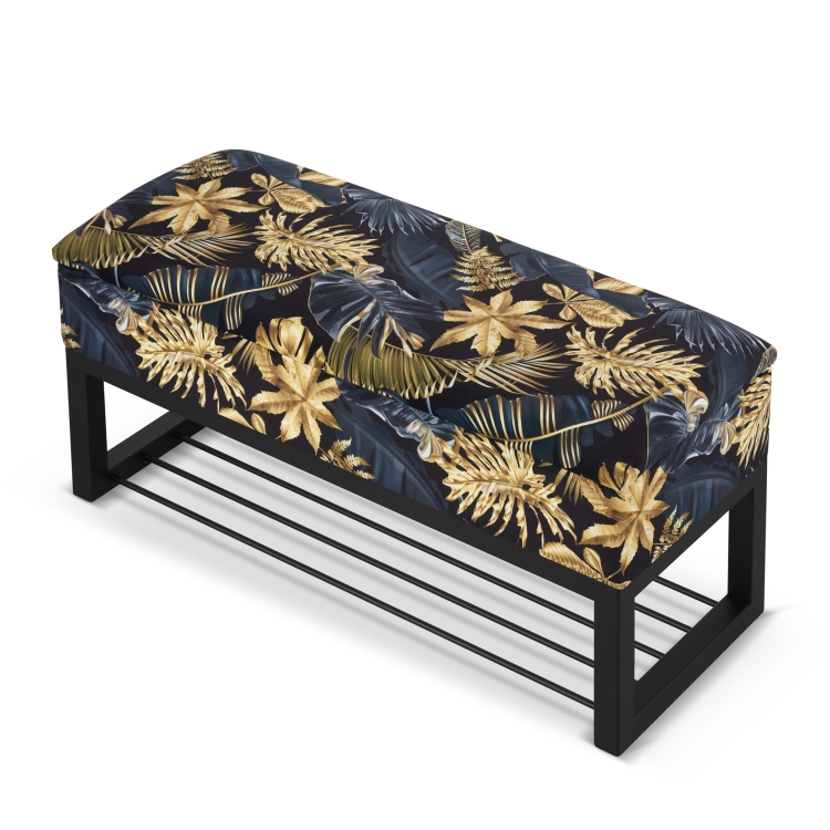 a patterned pouffe with space for loft-style shoes