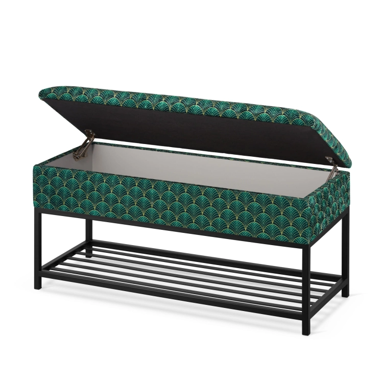 green shoe shelf with seat