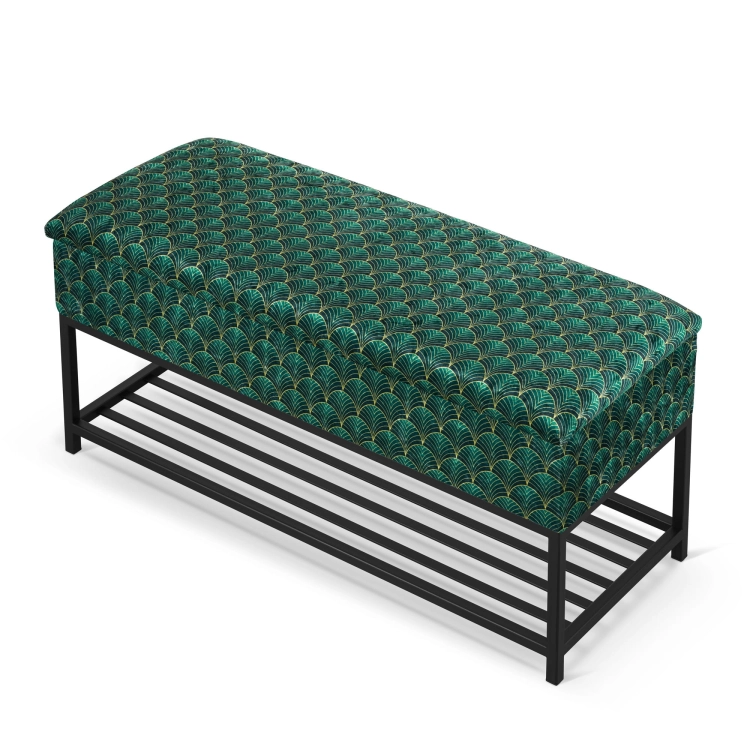 green shoe shelf with seat
